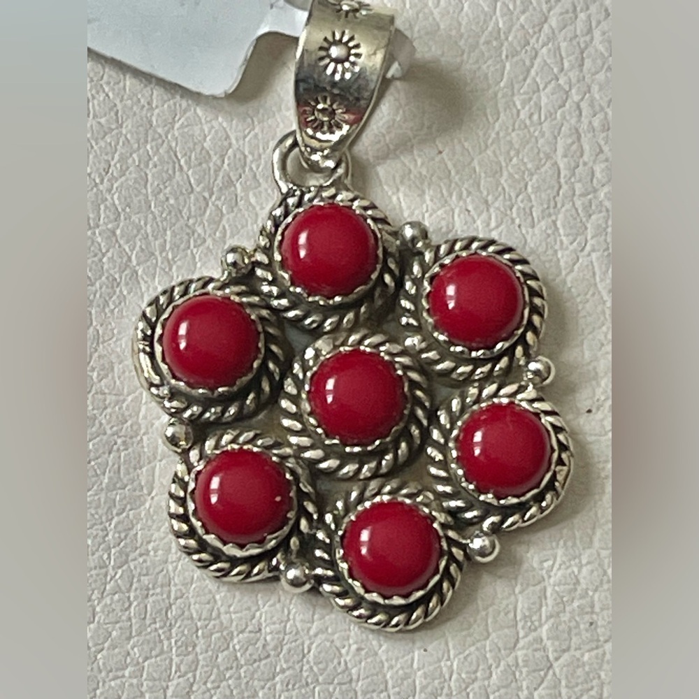 Southwest Sterling Silver ROSARITA Cabochon Coral Pendant